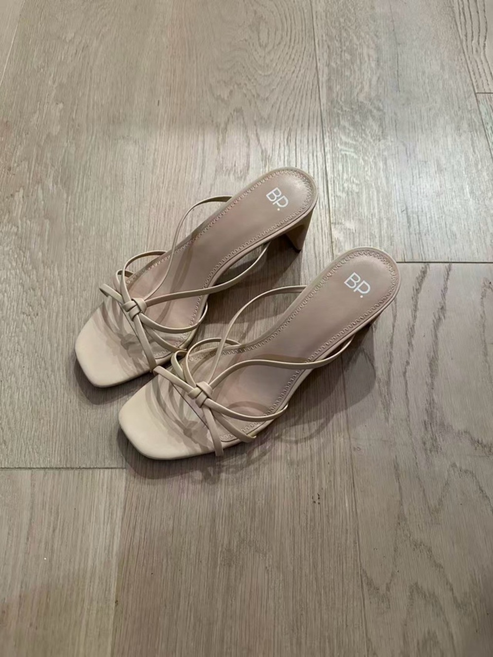 bp Knot-Front Strappy Block Heel Sandals in Beige